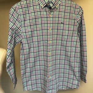Vineyard Vines Blue, Green & White Plaid Button-Down Shirt